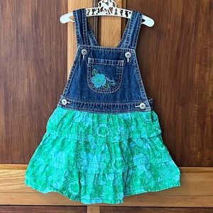 Oshkosh Girls Denim Overall Floral Embroidered Dress Tropical 4T